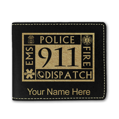 Faux Leather Bi-Fold Wallet, Emergency Dispatcher 911, Personalized Engraving Included