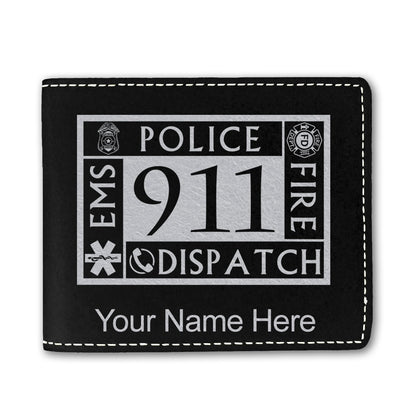 Faux Leather Bi-Fold Wallet, Emergency Dispatcher 911, Personalized Engraving Included