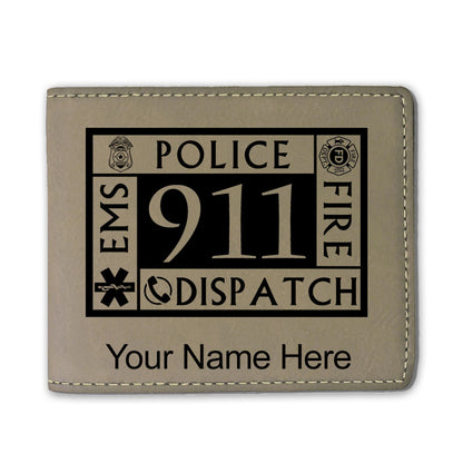 Faux Leather Bi-Fold Wallet, Emergency Dispatcher 911, Personalized Engraving Included