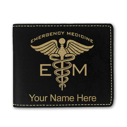 Faux Leather Bi-Fold Wallet, Emergency Medicine, Personalized Engraving Included