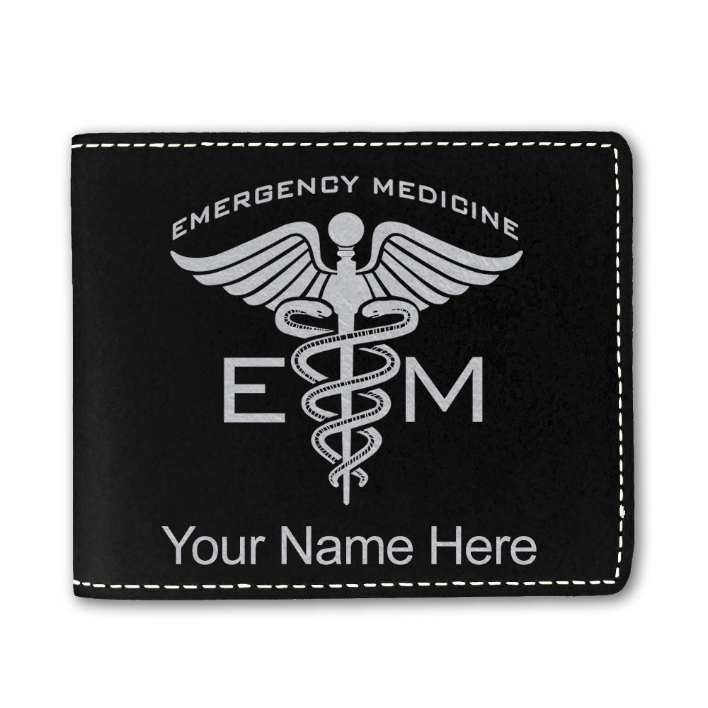 Faux Leather Bi-Fold Wallet, Emergency Medicine, Personalized Engraving Included