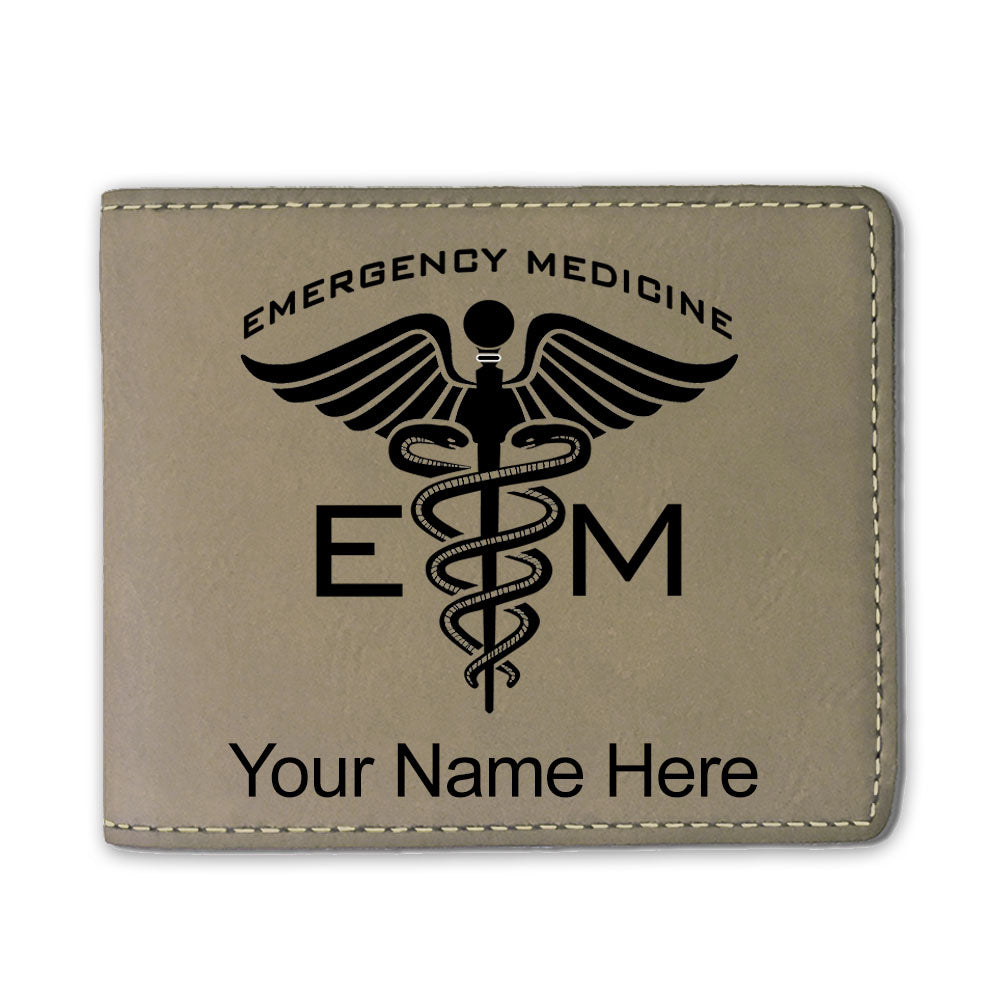 Faux Leather Bi-Fold Wallet, Emergency Medicine, Personalized Engraving Included