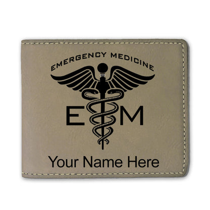Faux Leather Bi-Fold Wallet, Emergency Medicine, Personalized Engraving Included
