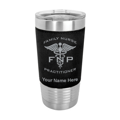 20oz Faux Leather Tumbler Mug, FNP Family Nurse Practitioner, Personalized Engraving Included - LaserGram Custom Engraved Gifts