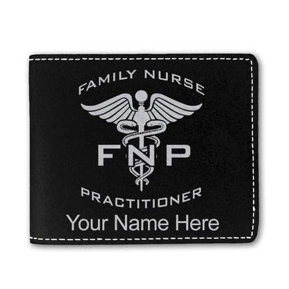 Faux Leather Bi-Fold Wallet, FNP Family Nurse Practitioner, Personalized Engraving Included