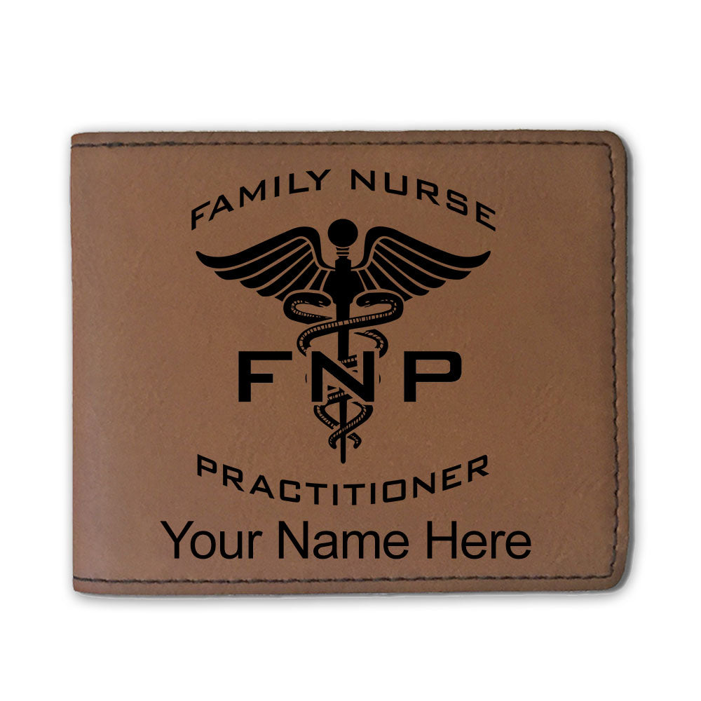 Faux Leather Bi-Fold Wallet, FNP Family Nurse Practitioner, Personalized Engraving Included