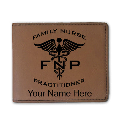 Faux Leather Bi-Fold Wallet, FNP Family Nurse Practitioner, Personalized Engraving Included