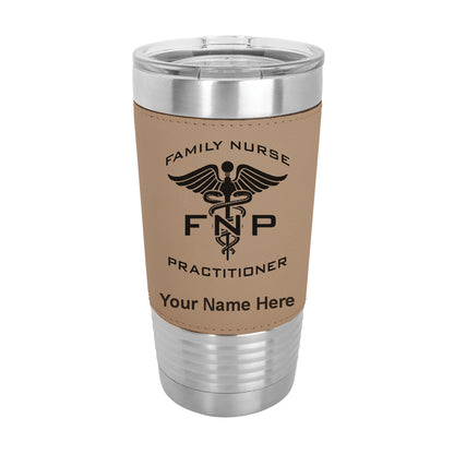 20oz Faux Leather Tumbler Mug, FNP Family Nurse Practitioner, Personalized Engraving Included - LaserGram Custom Engraved Gifts