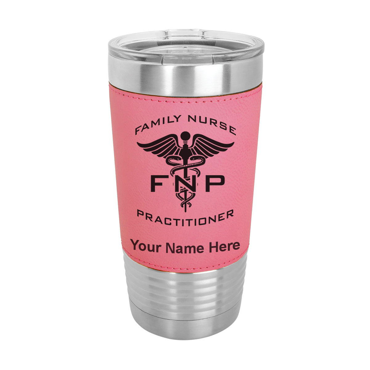 20oz Faux Leather Tumbler Mug, FNP Family Nurse Practitioner, Personalized Engraving Included - LaserGram Custom Engraved Gifts