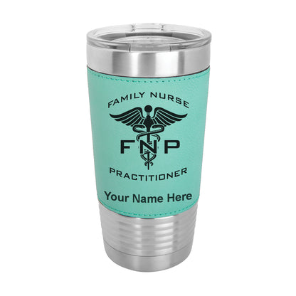 20oz Faux Leather Tumbler Mug, FNP Family Nurse Practitioner, Personalized Engraving Included - LaserGram Custom Engraved Gifts