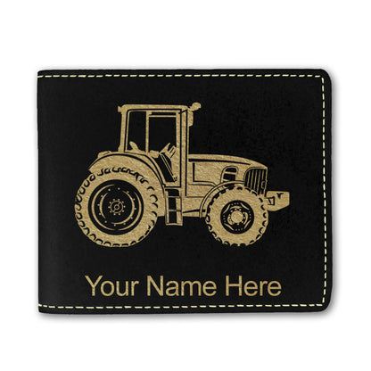 Faux Leather Bi-Fold Wallet, Farm Tractor, Personalized Engraving Included