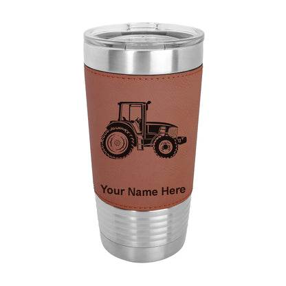 20oz Faux Leather Tumbler Mug, Farm Tractor, Personalized Engraving Included - LaserGram Custom Engraved Gifts