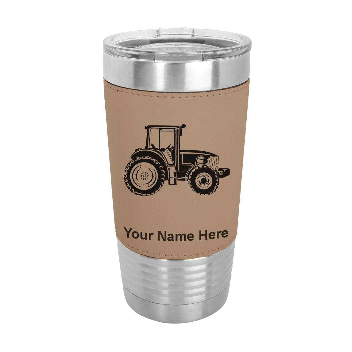 20oz Faux Leather Tumbler Mug, Farm Tractor, Personalized Engraving Included - LaserGram Custom Engraved Gifts