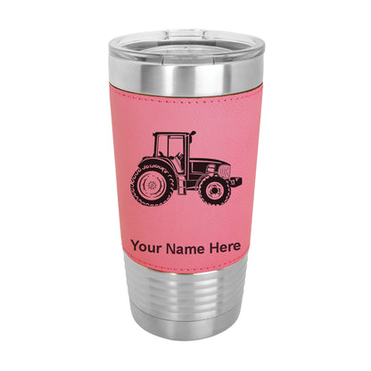20oz Faux Leather Tumbler Mug, Farm Tractor, Personalized Engraving Included - LaserGram Custom Engraved Gifts