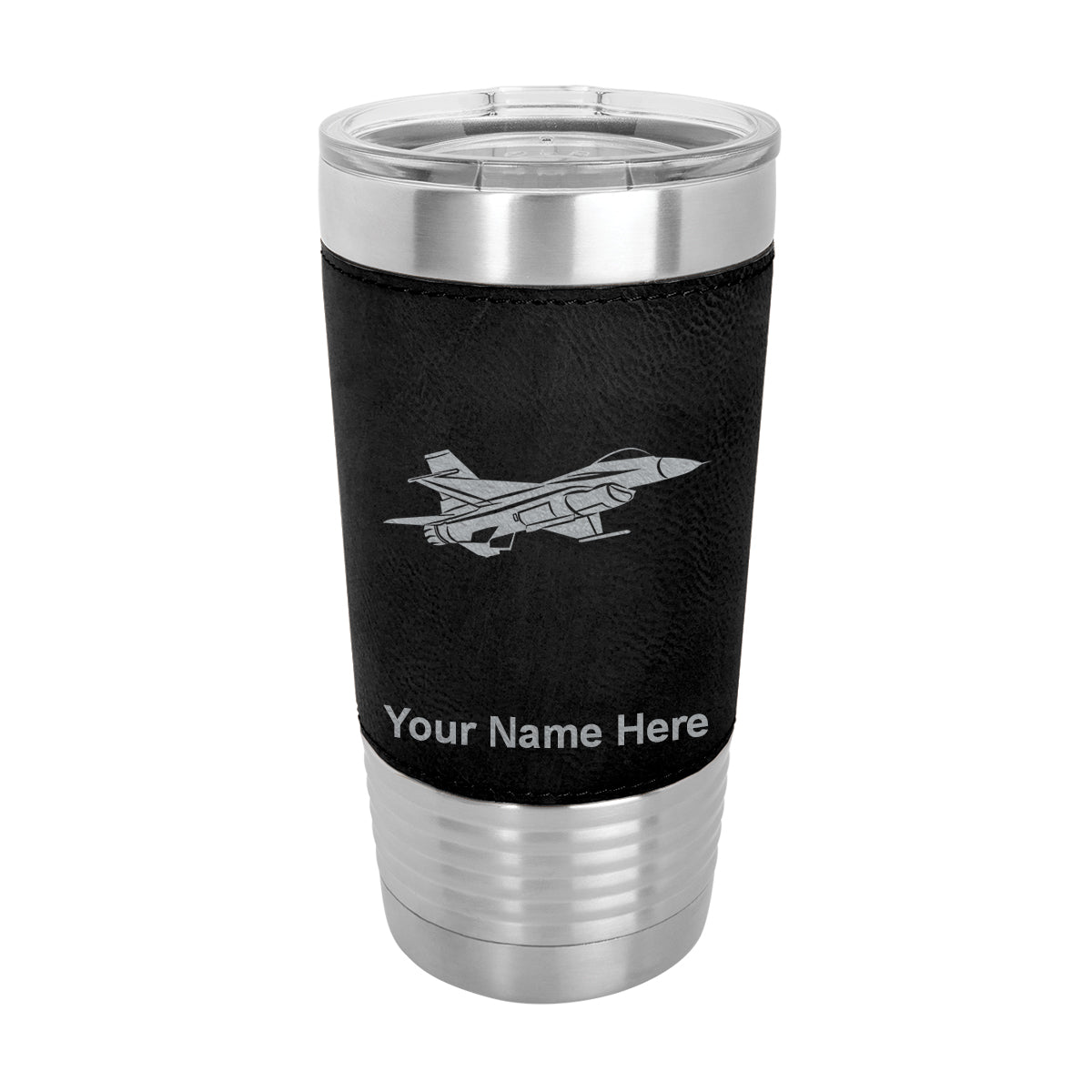 20oz Faux Leather Tumbler Mug, Fighter Jet 1, Personalized Engraving Included - LaserGram Custom Engraved Gifts