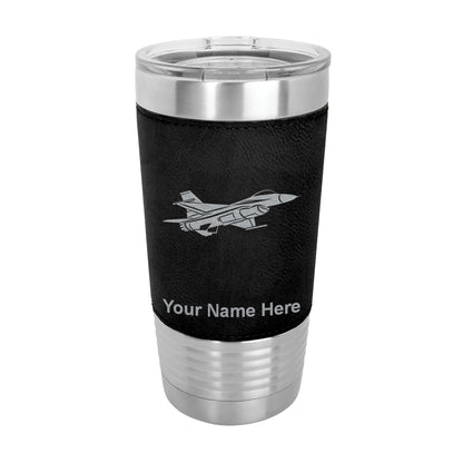20oz Faux Leather Tumbler Mug, Fighter Jet 1, Personalized Engraving Included - LaserGram Custom Engraved Gifts