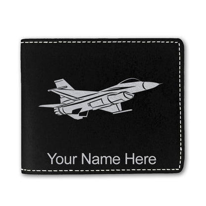 Faux Leather Bi-Fold Wallet, Fighter Jet 1, Personalized Engraving Included