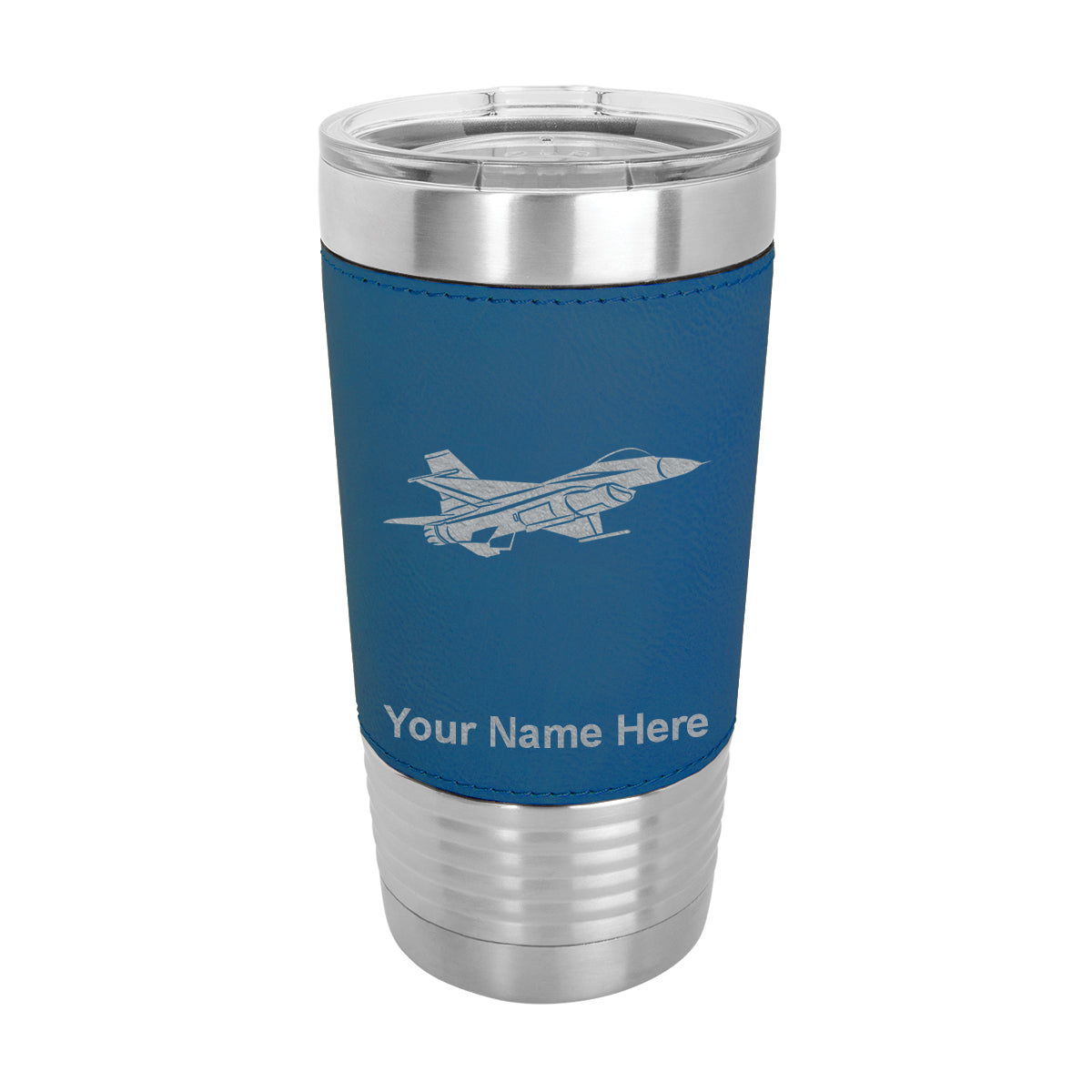 20oz Faux Leather Tumbler Mug, Fighter Jet 1, Personalized Engraving Included - LaserGram Custom Engraved Gifts