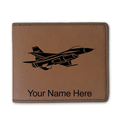 Faux Leather Bi-Fold Wallet, Fighter Jet 1, Personalized Engraving Included