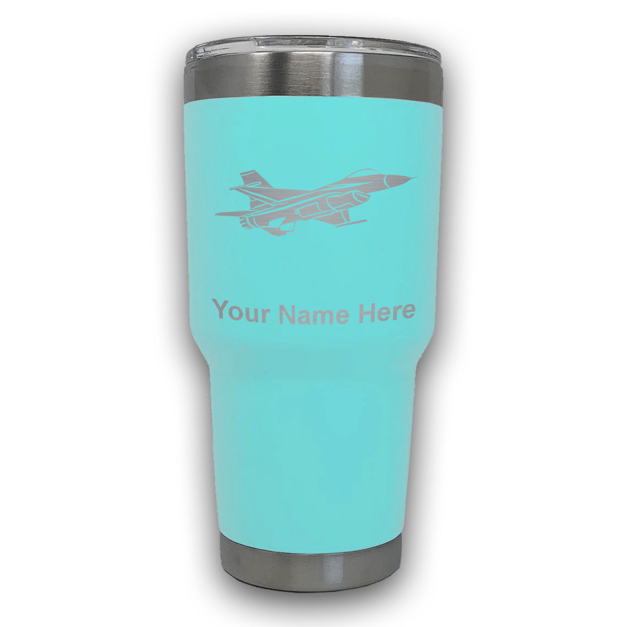 LaserGram 30oz Tumbler Mug, Fighter Jet 1, Personalized Engraving Included