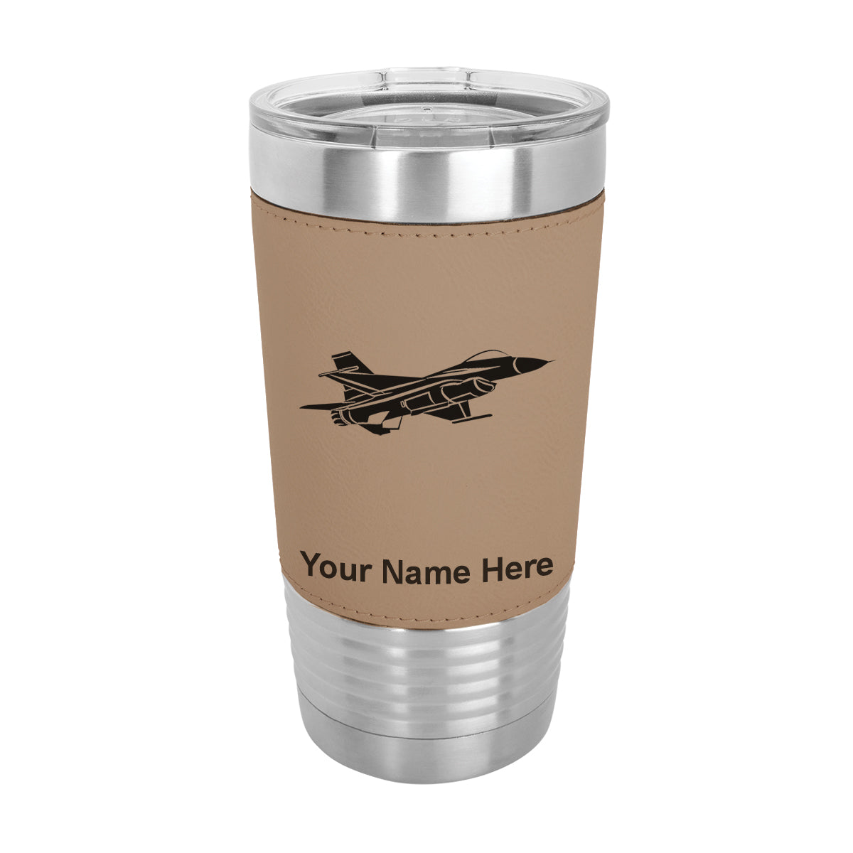 20oz Faux Leather Tumbler Mug, Fighter Jet 1, Personalized Engraving Included - LaserGram Custom Engraved Gifts