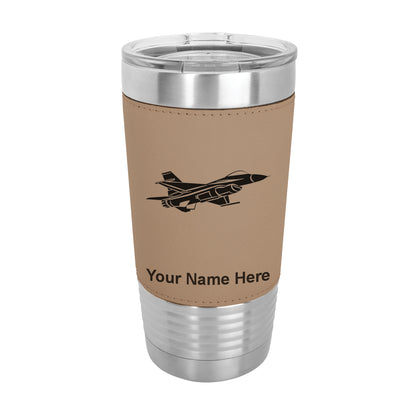 20oz Faux Leather Tumbler Mug, Fighter Jet 1, Personalized Engraving Included - LaserGram Custom Engraved Gifts