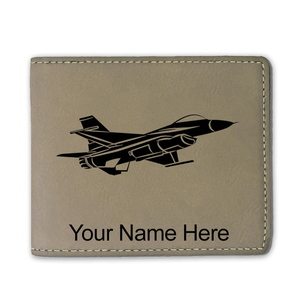 Faux Leather Bi-Fold Wallet, Fighter Jet 1, Personalized Engraving Included