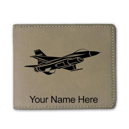 Faux Leather Bi-Fold Wallet, Fighter Jet 1, Personalized Engraving Included