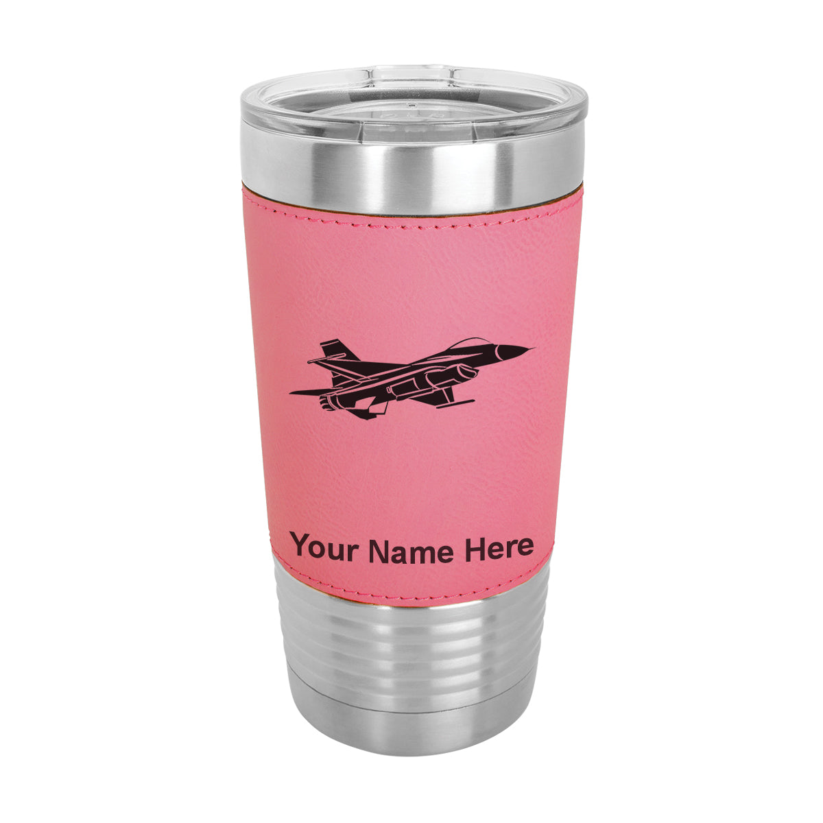 20oz Faux Leather Tumbler Mug, Fighter Jet 1, Personalized Engraving Included - LaserGram Custom Engraved Gifts