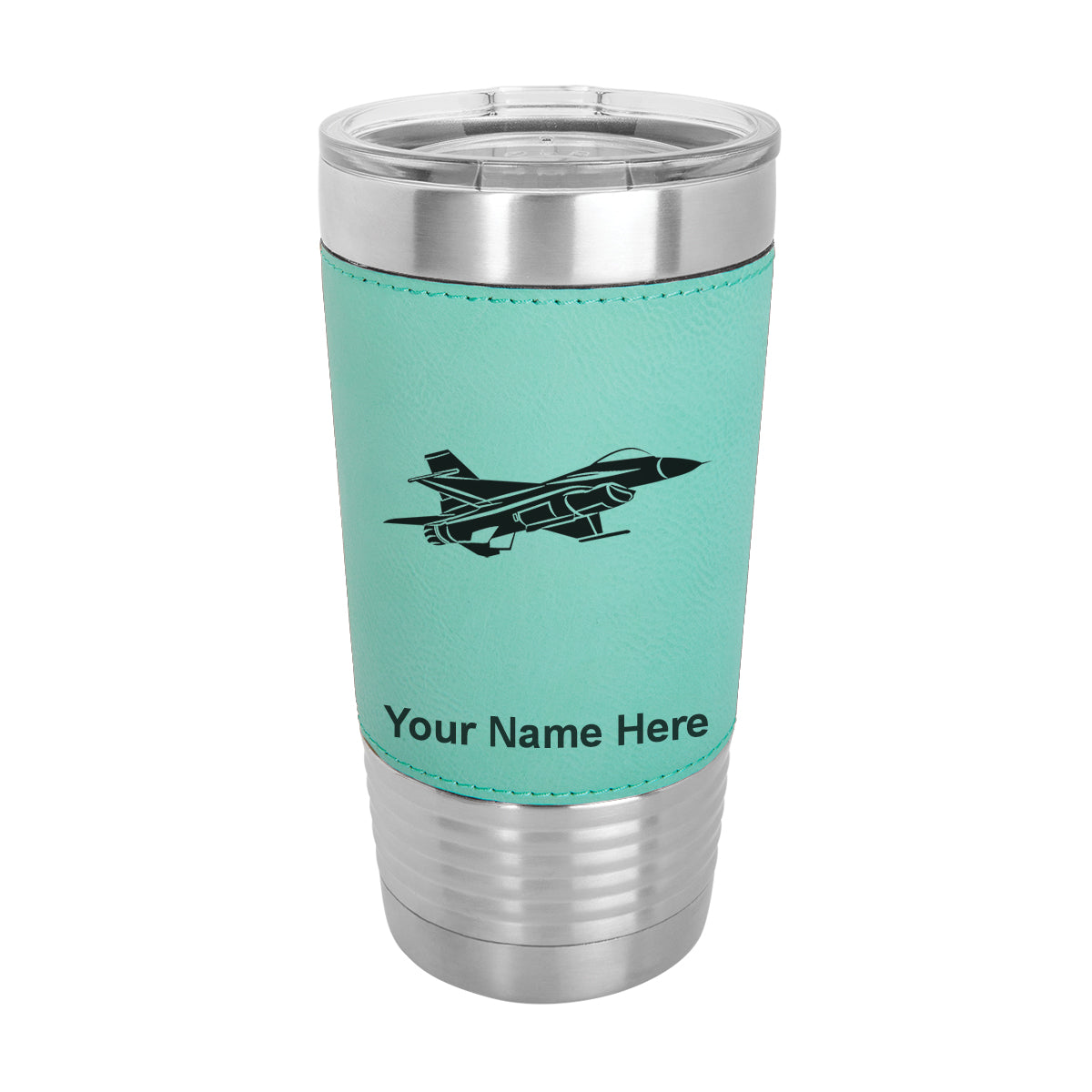 20oz Faux Leather Tumbler Mug, Fighter Jet 1, Personalized Engraving Included - LaserGram Custom Engraved Gifts