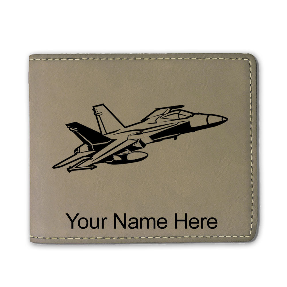 Faux Leather Bi-Fold Wallet, Fighter Jet 2, Personalized Engraving Included