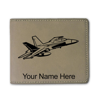 Faux Leather Bi-Fold Wallet, Fighter Jet 2, Personalized Engraving Included