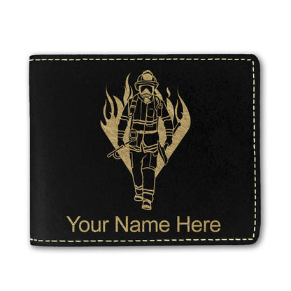 Faux Leather Bi-Fold Wallet, Fireman, Personalized Engraving Included
