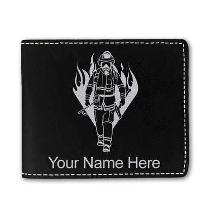 Faux Leather Bi-Fold Wallet, Fireman, Personalized Engraving Included