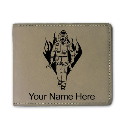 Faux Leather Bi-Fold Wallet, Fireman, Personalized Engraving Included