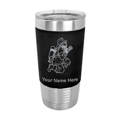 20oz Faux Leather Tumbler Mug, Fireman with Hose, Personalized Engraving Included - LaserGram Custom Engraved Gifts