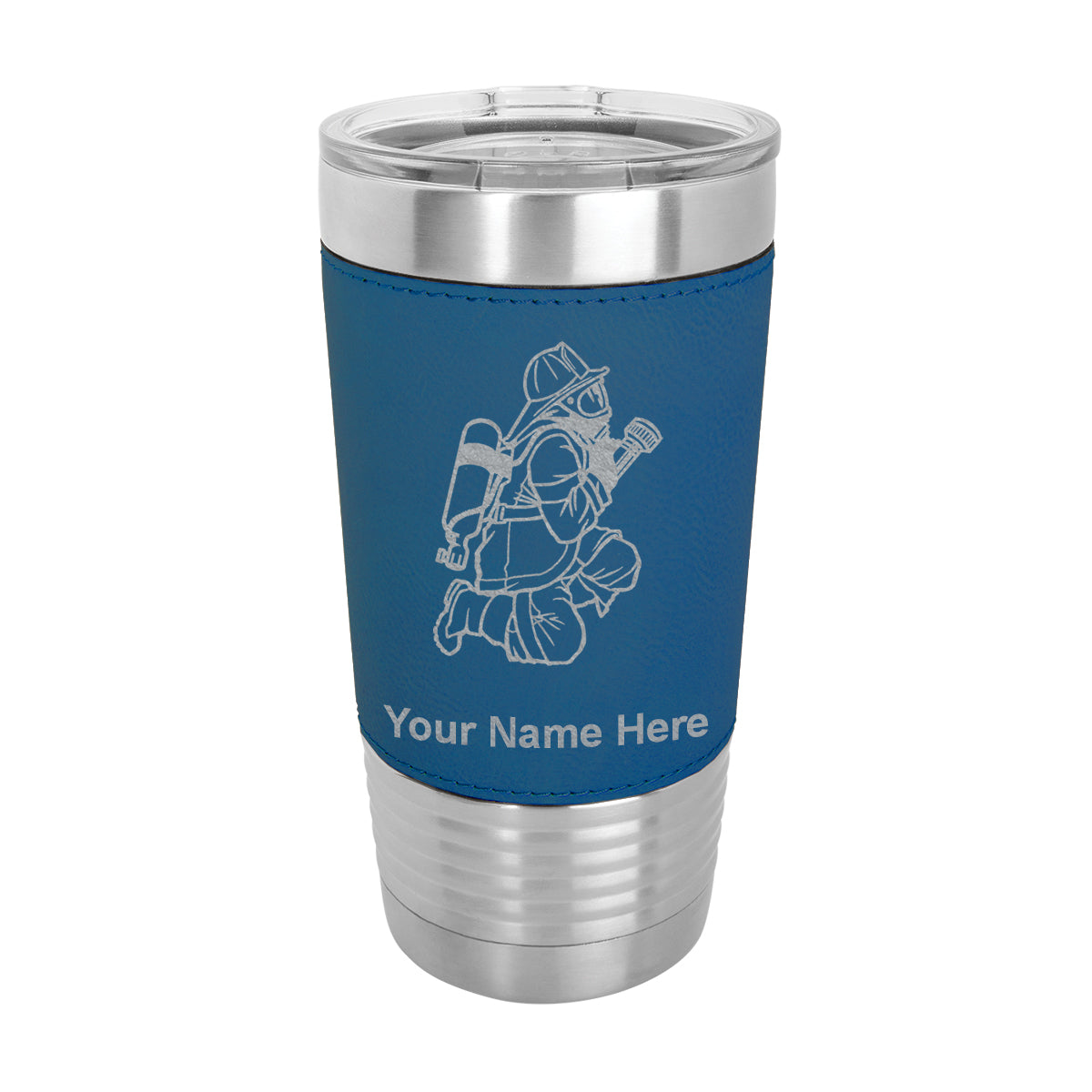 20oz Faux Leather Tumbler Mug, Fireman with Hose, Personalized Engraving Included - LaserGram Custom Engraved Gifts