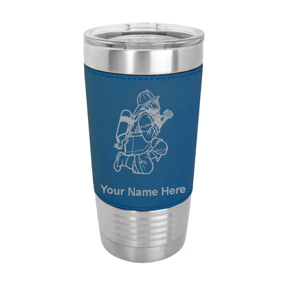 20oz Faux Leather Tumbler Mug, Fireman with Hose, Personalized Engraving Included - LaserGram Custom Engraved Gifts