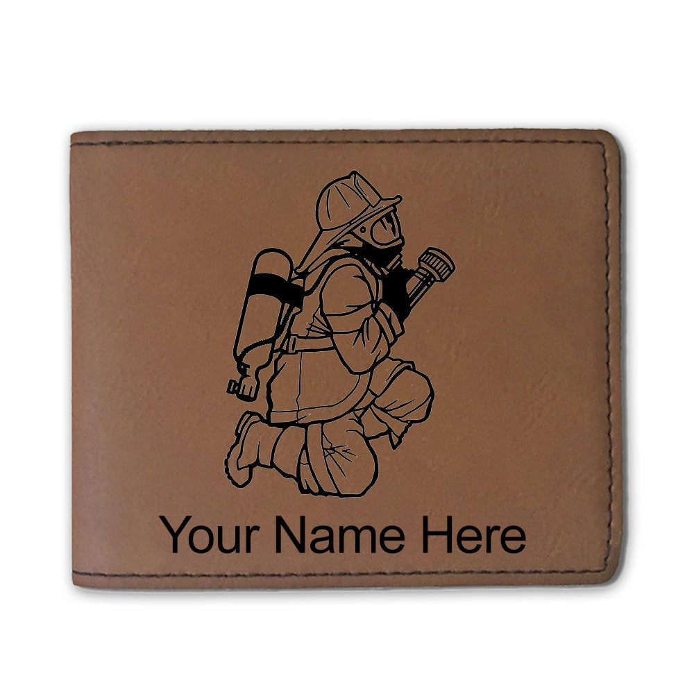 Faux Leather Bi-Fold Wallet, Fireman with Hose, Personalized Engraving Included