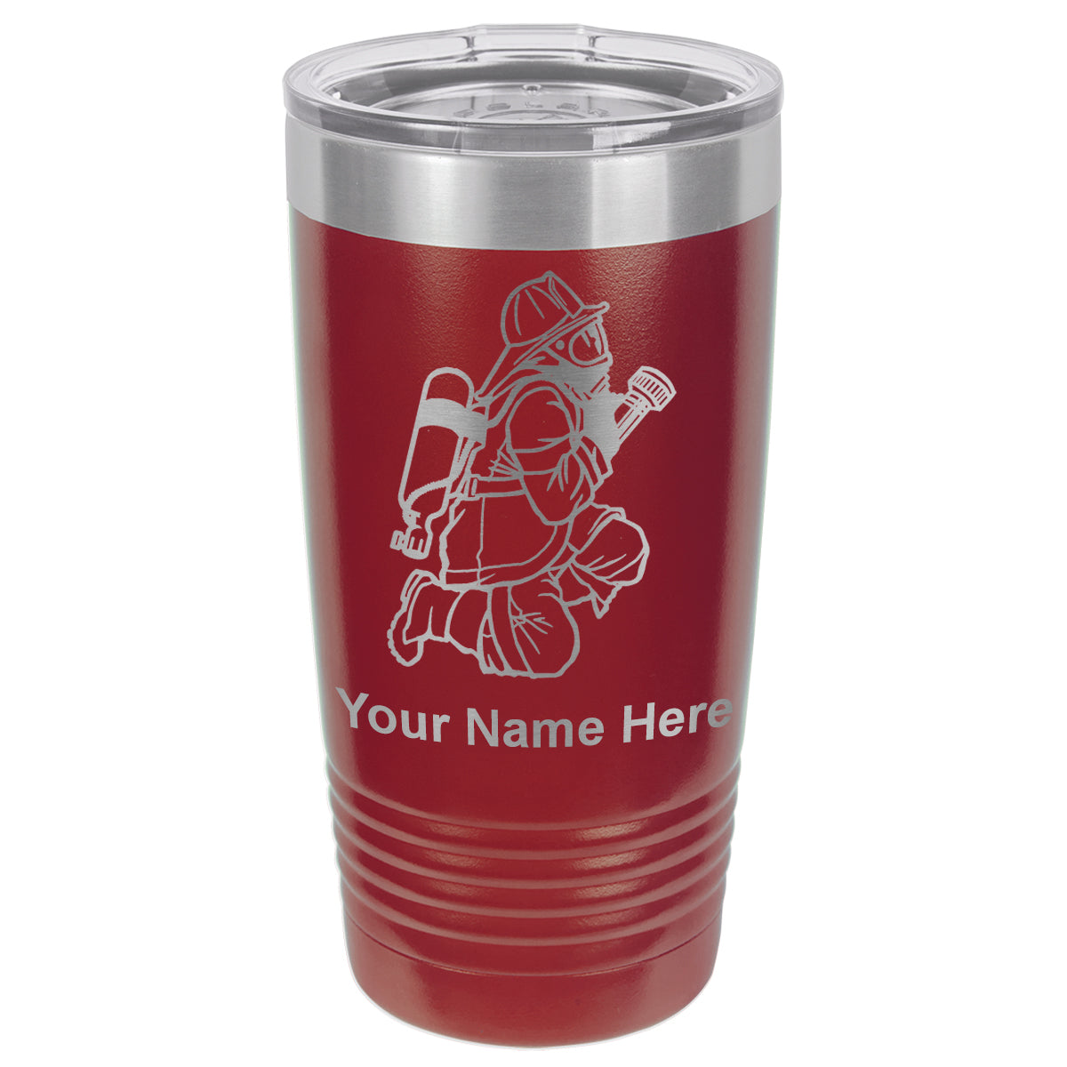 20oz Vacuum Insulated Tumbler Mug, Fireman with Hose, Personalized Engraving Included
