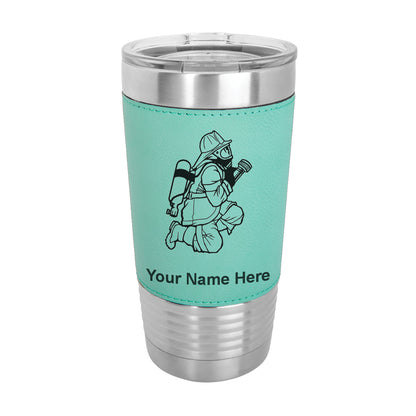 20oz Faux Leather Tumbler Mug, Fireman with Hose, Personalized Engraving Included - LaserGram Custom Engraved Gifts