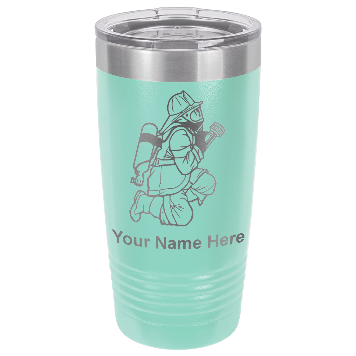 20oz Vacuum Insulated Tumbler Mug, Fireman with Hose, Personalized Engraving Included