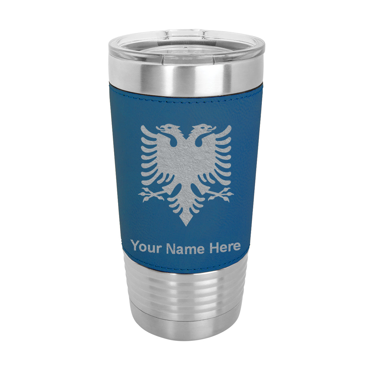 20oz Faux Leather Tumbler Mug, Flag of Albania, Personalized Engraving Included - LaserGram Custom Engraved Gifts