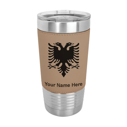 20oz Faux Leather Tumbler Mug, Flag of Albania, Personalized Engraving Included - LaserGram Custom Engraved Gifts