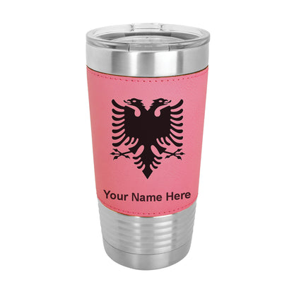20oz Faux Leather Tumbler Mug, Flag of Albania, Personalized Engraving Included - LaserGram Custom Engraved Gifts