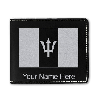 Faux Leather Bi-Fold Wallet, Flag of Barbados, Personalized Engraving Included