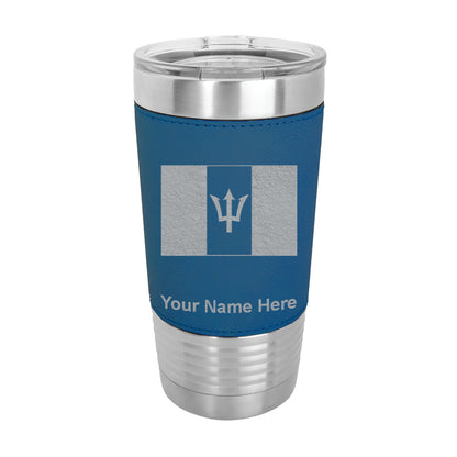 20oz Faux Leather Tumbler Mug, Flag of Barbados, Personalized Engraving Included - LaserGram Custom Engraved Gifts