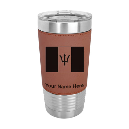 20oz Faux Leather Tumbler Mug, Flag of Barbados, Personalized Engraving Included - LaserGram Custom Engraved Gifts