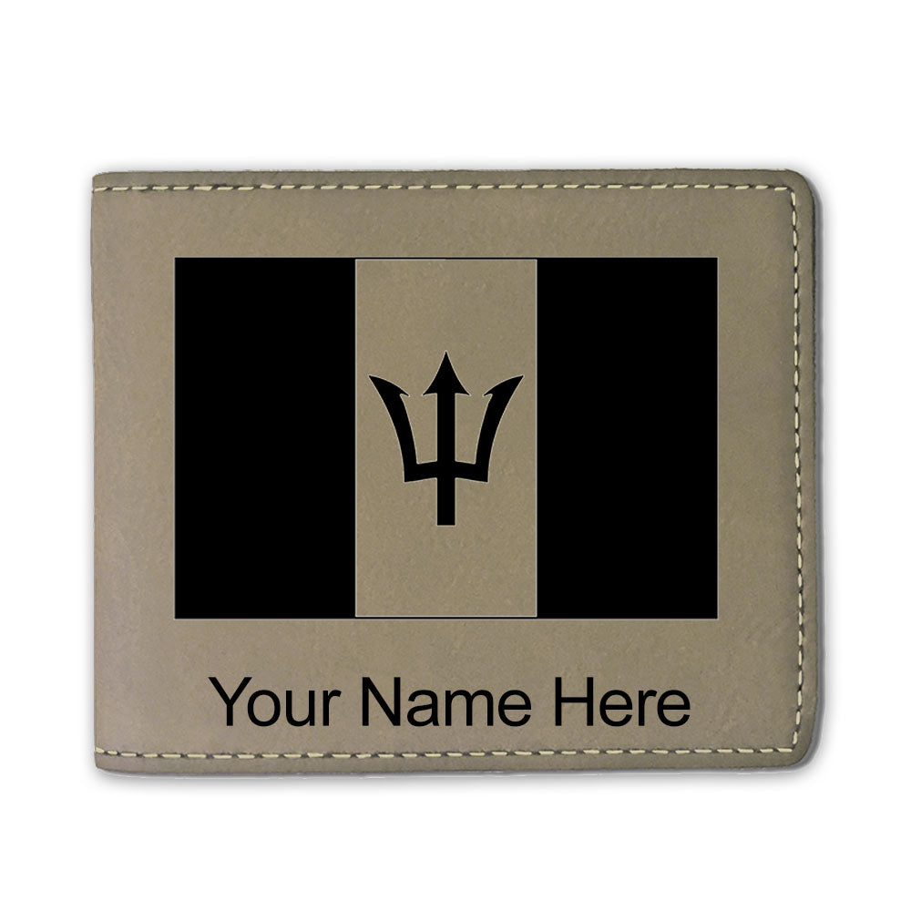 Faux Leather Bi-Fold Wallet, Flag of Barbados, Personalized Engraving Included