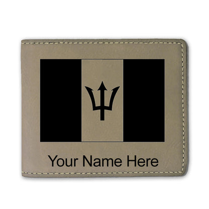 Faux Leather Bi-Fold Wallet, Flag of Barbados, Personalized Engraving Included